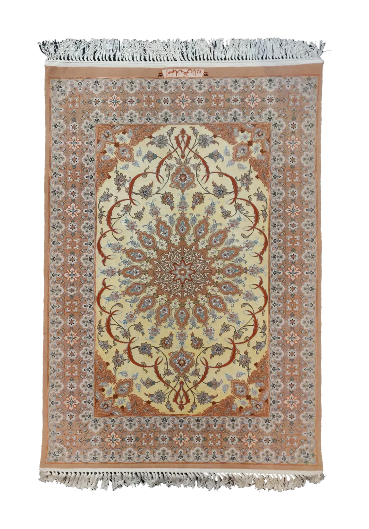 Signed Persian Isfahan rug 130x85 with silk warp and weft and floral medallion design