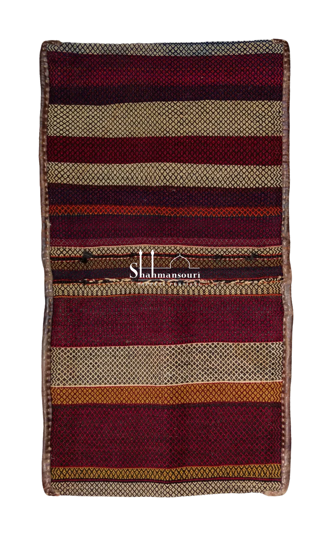 Qashqai persiano a due pannelli rossi con medaglioni romboidali chiari, rosette policrome e bordure geometriche. - dettaglio 2