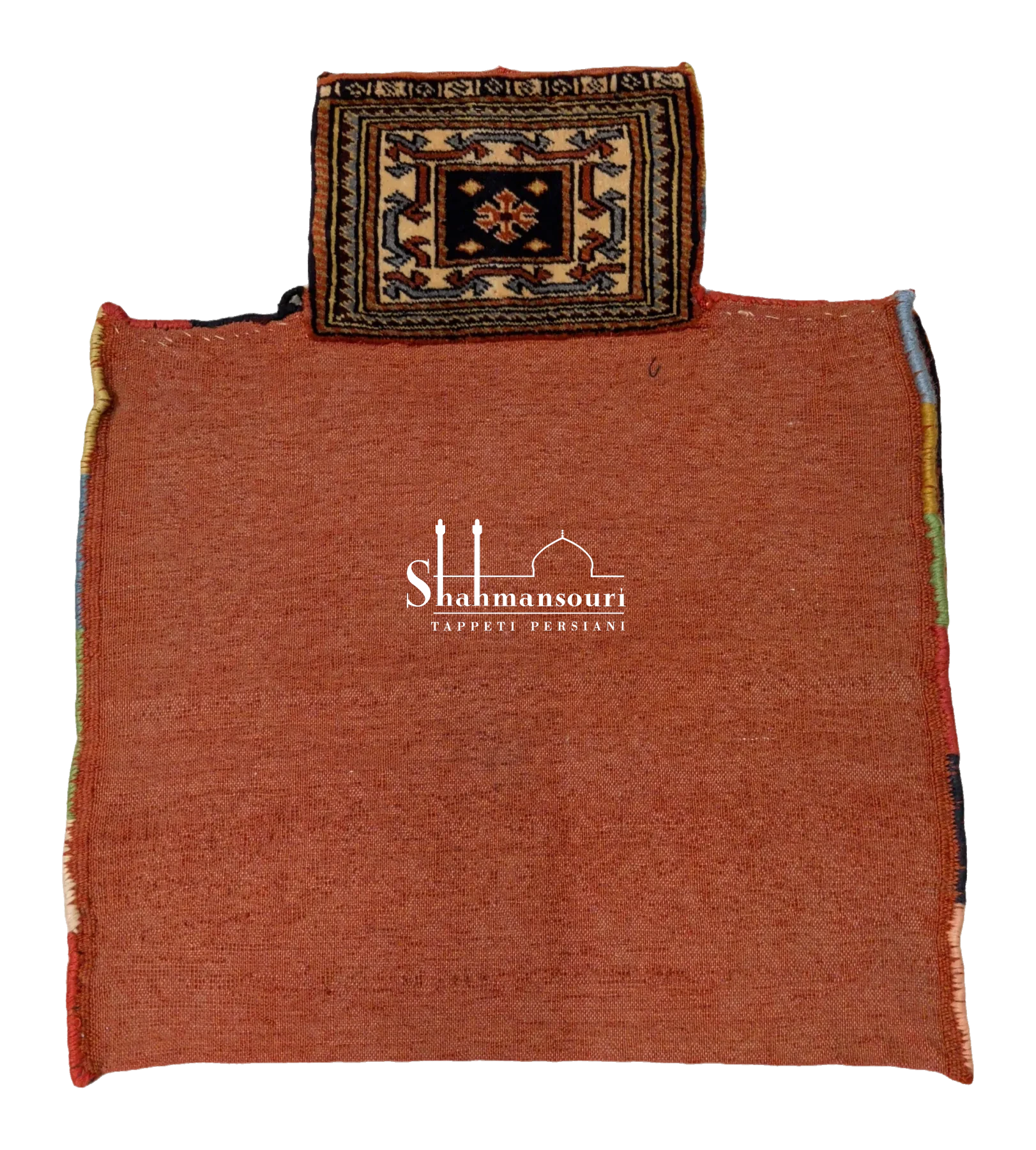 Namakdan Qucian persiano con motivi cruciformi avorio e bruni su campo scuro, bordure concentriche e collo decorato. - dettaglio 2