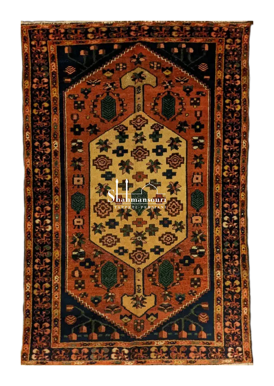 handmade Persian Baktiari rug with central medallion on red and beige background