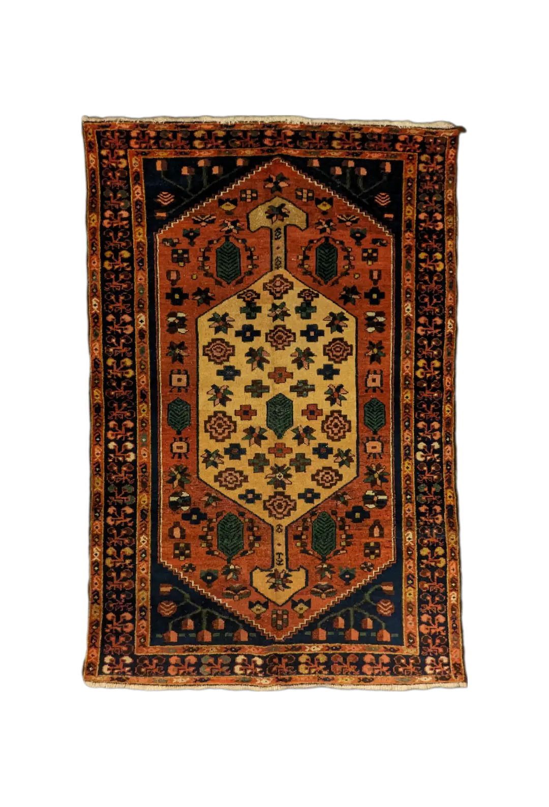handmade Persian Bakhtiari rug with central medallion on red and beige background