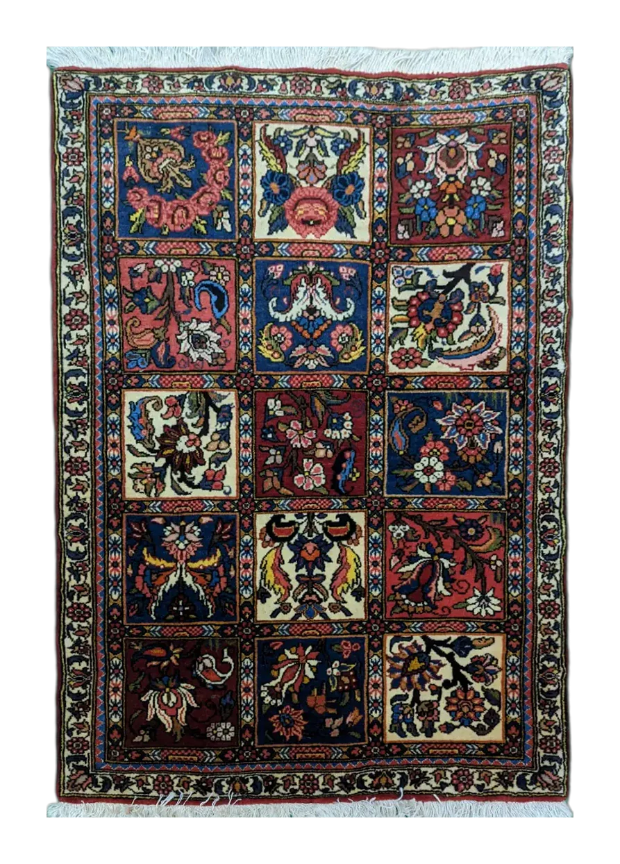 handmade Persian Baktiari rug with floral garden panel design