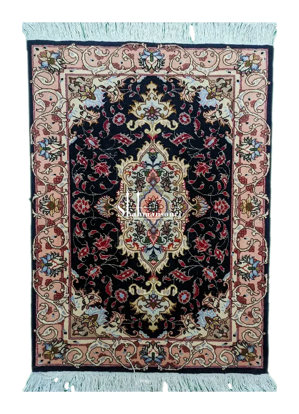 tappeto persiano Tabriz, tappeto fondo nero, tappeto classico, tappeto fatto a mano, tappeto elegante