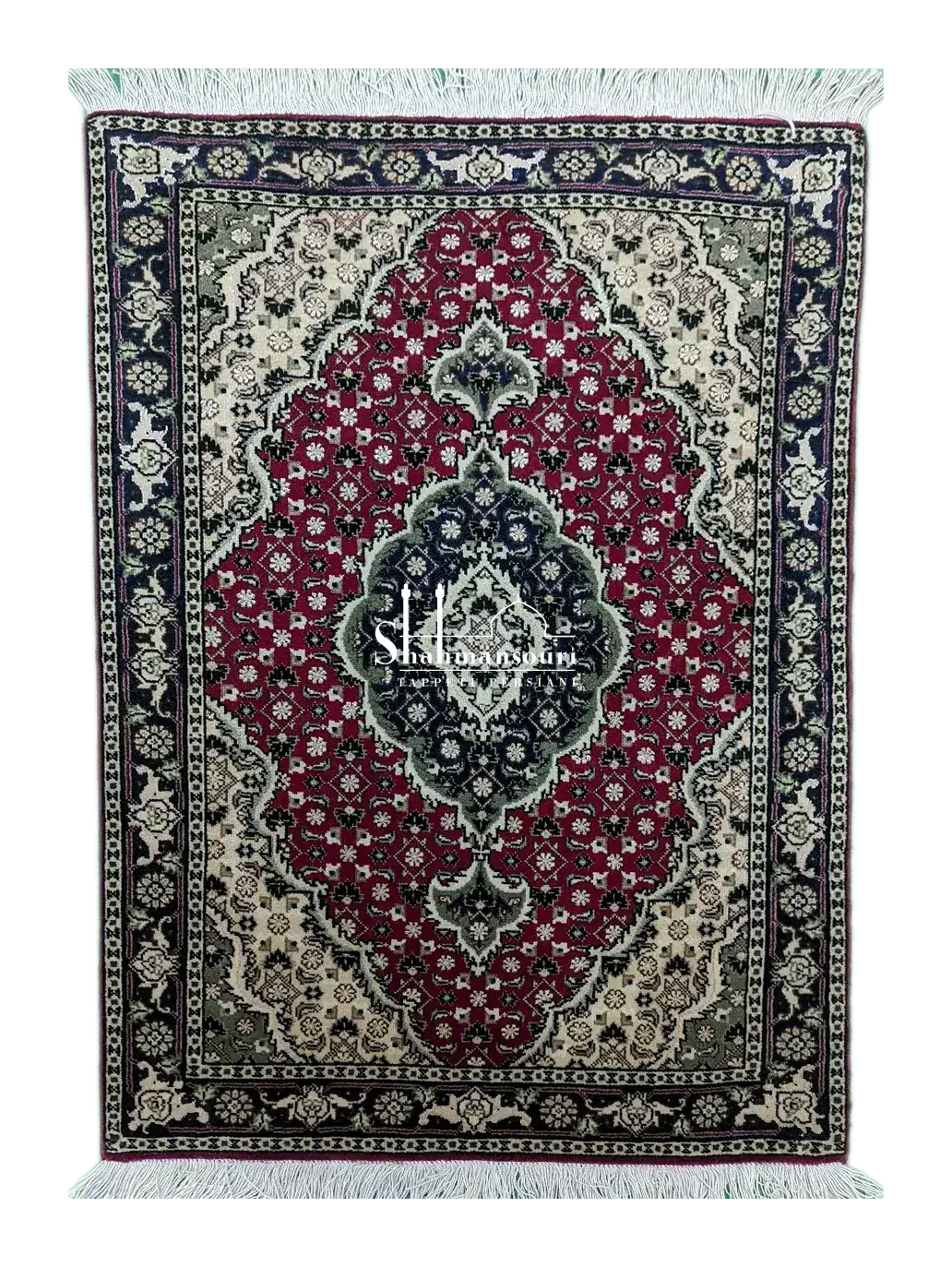 handmade Persian Tabriz rug with red background and floral medallion