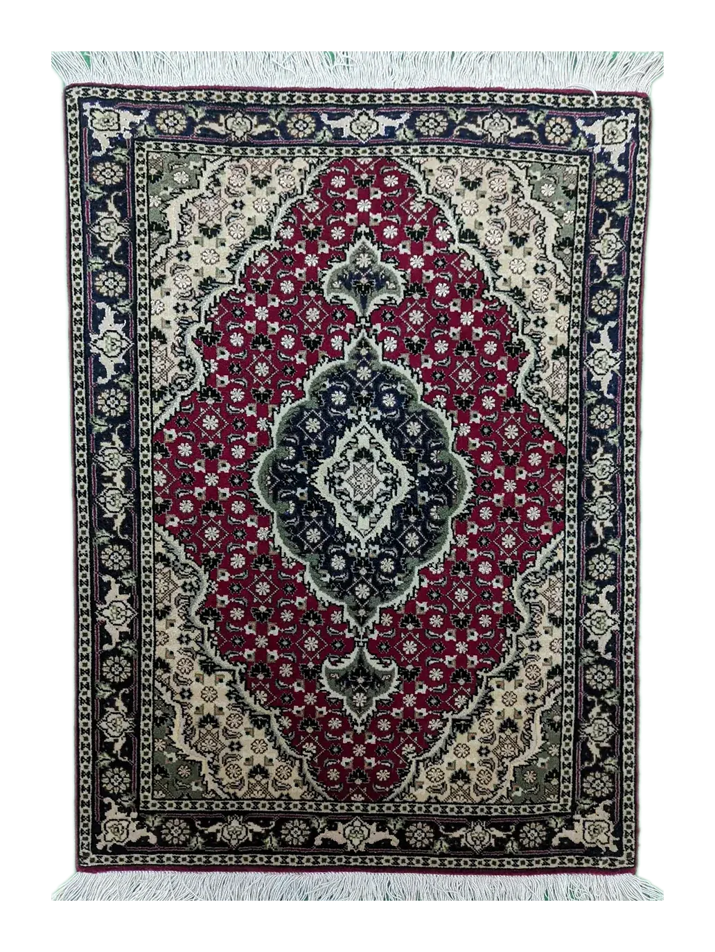 handmade Persian Tabriz rug with red background and floral medallion