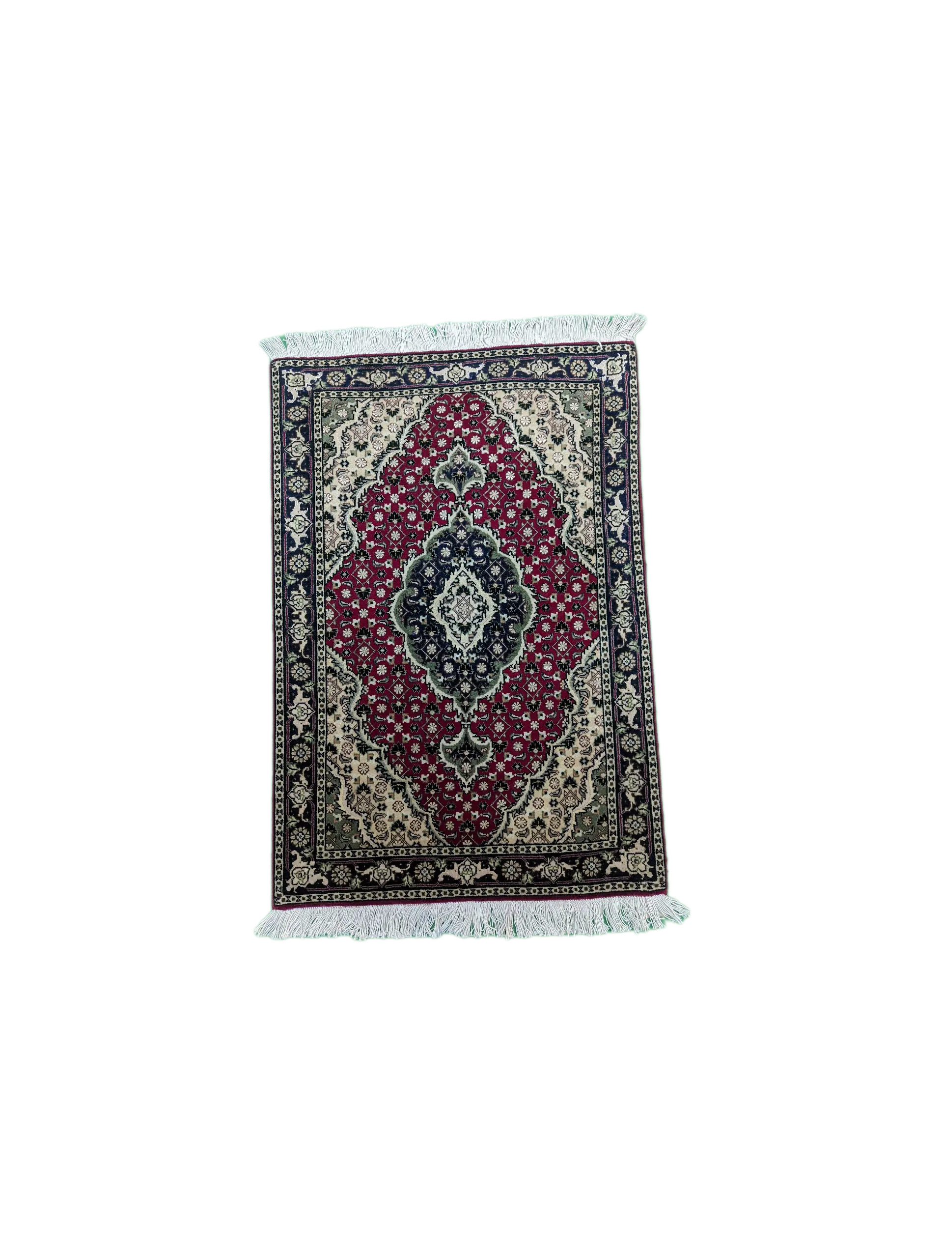 handmade Persian Tabriz rug with red background and floral medallion