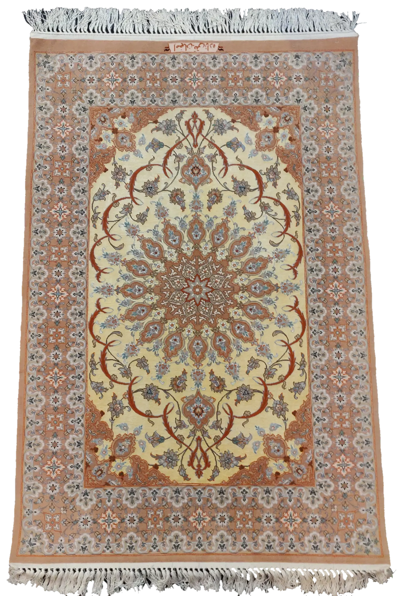 Signed Persian Isfahan rug 130x85 with silk warp and weft and floral medallion design