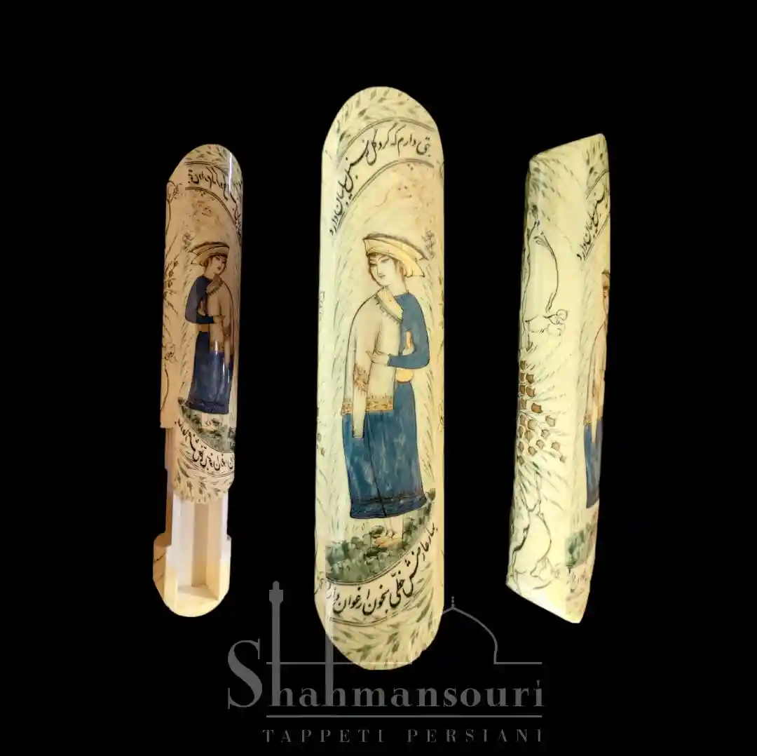 Bone pencil case with Persian miniature
