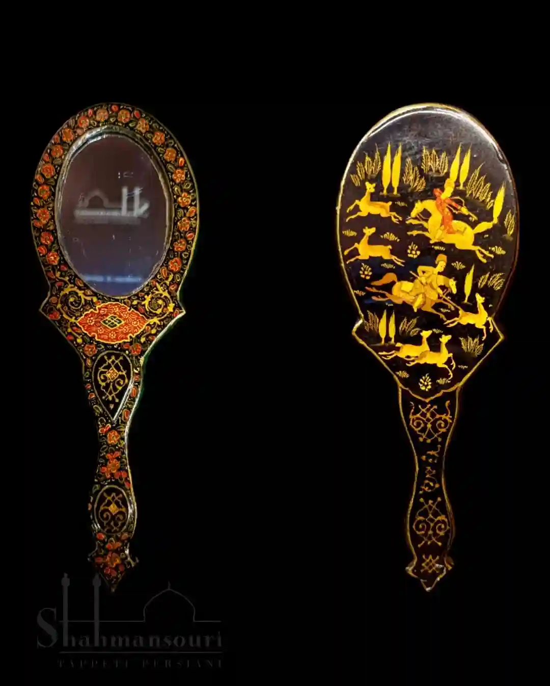 Decorated Persian papier-mache mirror